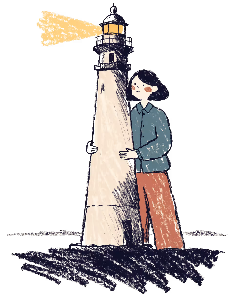 A lighthouse shining its beam across dark water.
